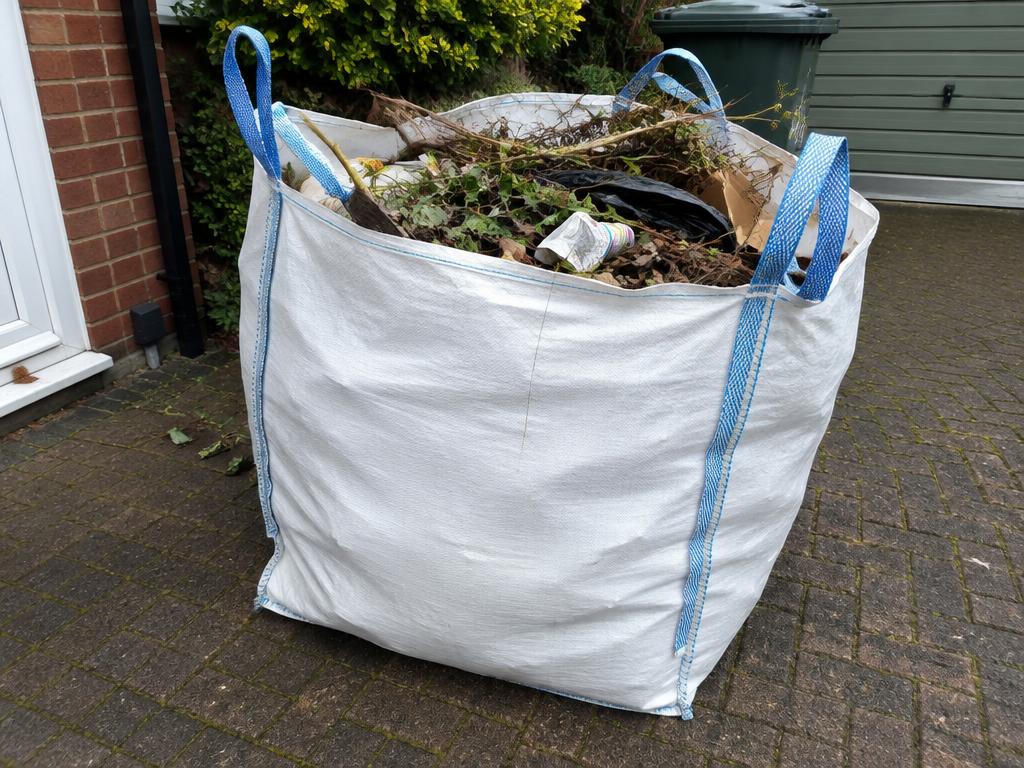 Jumbo waste bag filled with garden waste